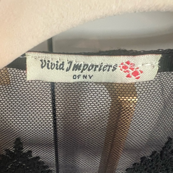 Vivid Importers of NY Black Sheer Cardigan Lacy Cover Black Top - Picture 7 of 8